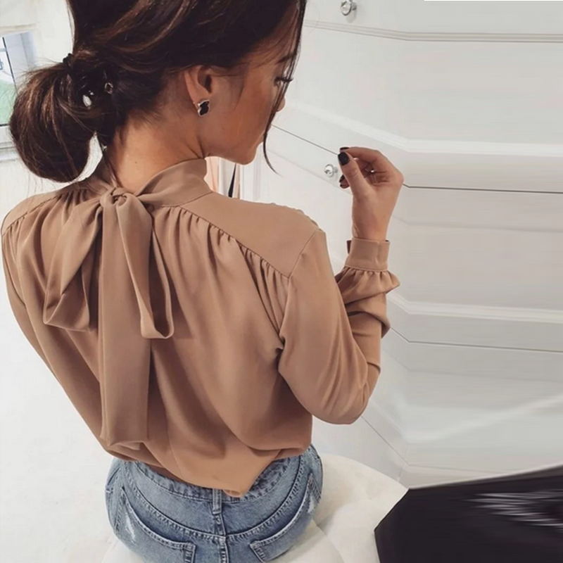 Women Office Lady Back Bow Bakcge Blouse